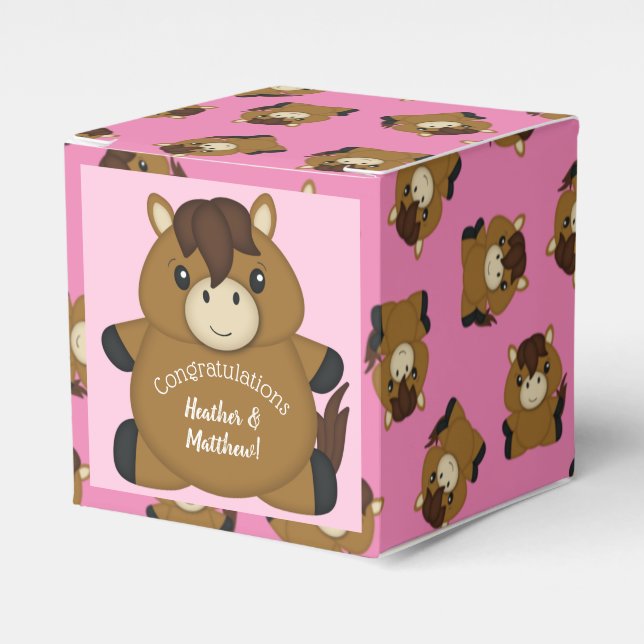 Horse Baby Shower Pink Girl Favour Box (Front Side)