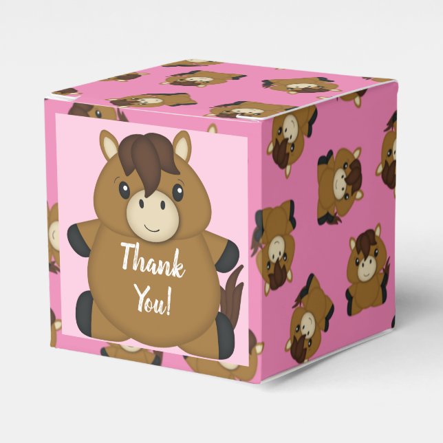 Horse Baby Shower Pink Girl Favour Box (Front Side)