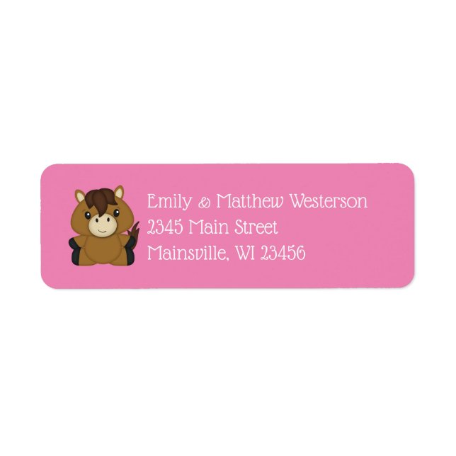 Horse Baby Shower Pink Girl Return Address Label (Front)