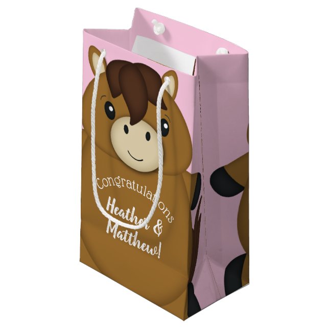 Horse Baby Shower Pink Girl Small Gift Bag (Front Angled)