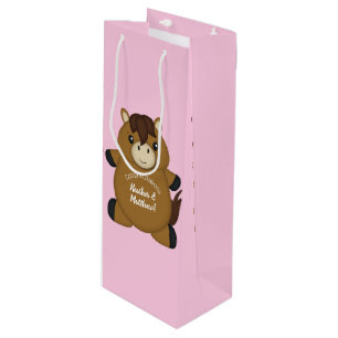 Horse Baby Shower Pink Girl Wine Gift Bag