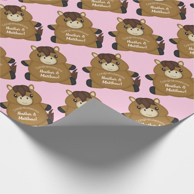 Horse Baby Shower Pink Girl Wrapping Paper (Corner)