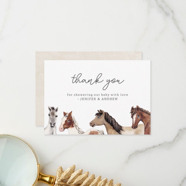Horse Baby Shower Thank You Card (Front/Back In Situ)