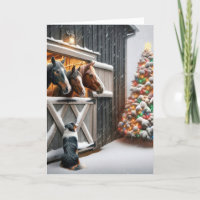 Horse Barn With Christmas Tree and Dog