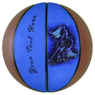 Horse Basketball Running At Starry Night Your Text