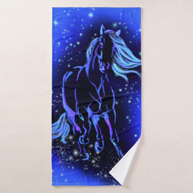 Horse Bath Towels Running In Blue Starry Night (Bath Towel)
