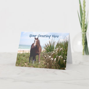 Horse Beach Grass and Ocean Greeting Card