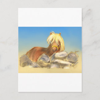 horse behind the stone wall postcard