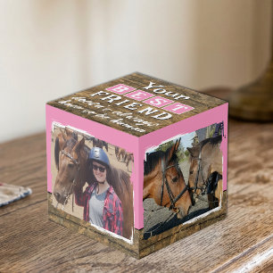 Horse best friend 4 photo rustic brown pink cube