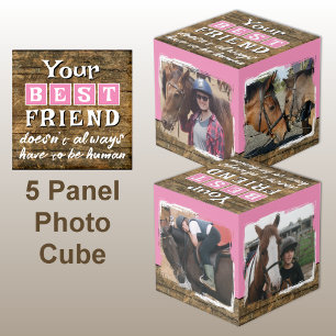Horse best friend 4 photo rustic brown pink cube