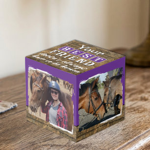 Horse best friend 4 photo rustic brown purple cube