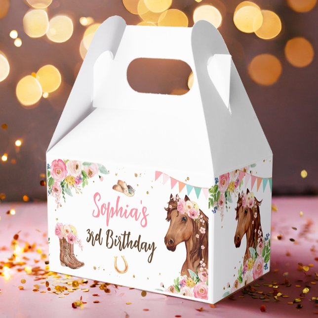 Horse Birthday Girl Cowgirl Pink Floral Party Favour Box (Creator Uploaded)