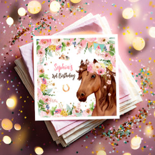 Horse Birthday Girl Cowgirl Pink Floral Party Napkin