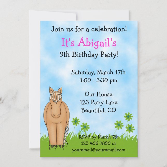 Horse Birthday Invitation for Girls (Front)