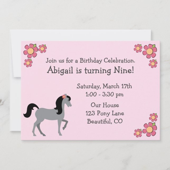 Horse Birthday Invitation for Girls (Front)