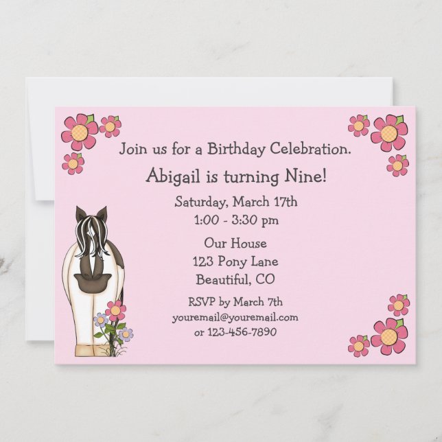 Horse Birthday Invitation for Girls (Front)