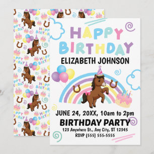 Horse Birthday Invitation White