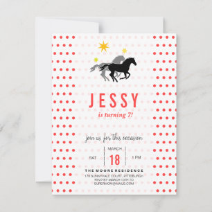 Horse Birthday Invitations Coral Red