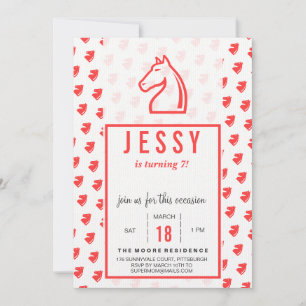 Horse Birthday Invitations Coral Red