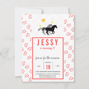 Horse Birthday Invitations Coral Red