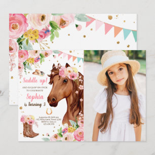 Horse Birthday Invite Girl Cowgirl Pink Floral