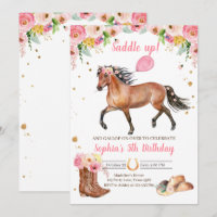 Horse Birthday Invite Girl Cowgirl Pink Floral