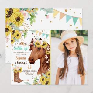 Horse Birthday Invite Girl Sunflowers Pony