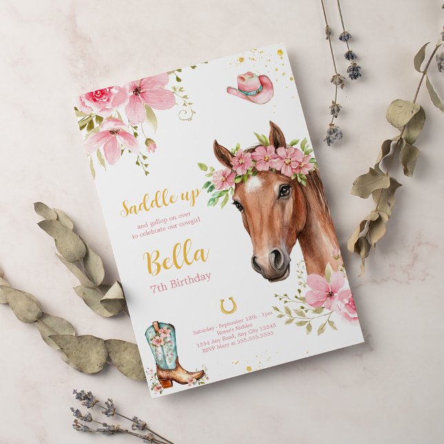 Horse Birthday Party Bohemian Cowgirl Birthday  Invitation (Creator Uploaded)