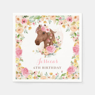Horse Birthday Party Cowgirl Pink Floral Birthday Napkin