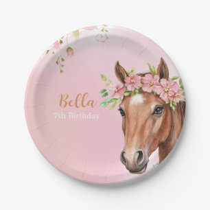 Horse Birthday Party Cowgirl Pink Floral Birthday Paper Plate