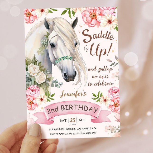 Horse Birthday Party Girls Pink 2nd Birthday Invitation (Creator Uploaded)