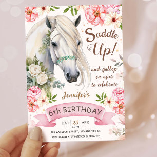 Horse Birthday Party Girls Pink 6th Birthday Invitation