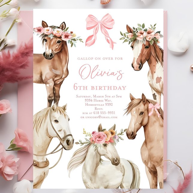 Horse birthday party invitation, Girl horse invita Invitation (Creator Uploaded)