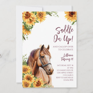 Horse Birthday Party Invitation Sunflowers