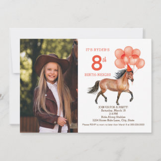 Horse birthday Party Photo invitation Red