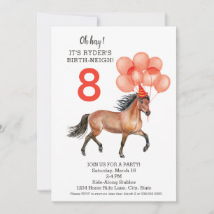 Horse birthday party // Red any age download // Invitation