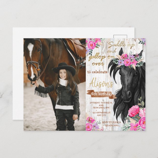 Horse Birthday Party rustic Cowgirl Birthday Postcard (Front/Back)