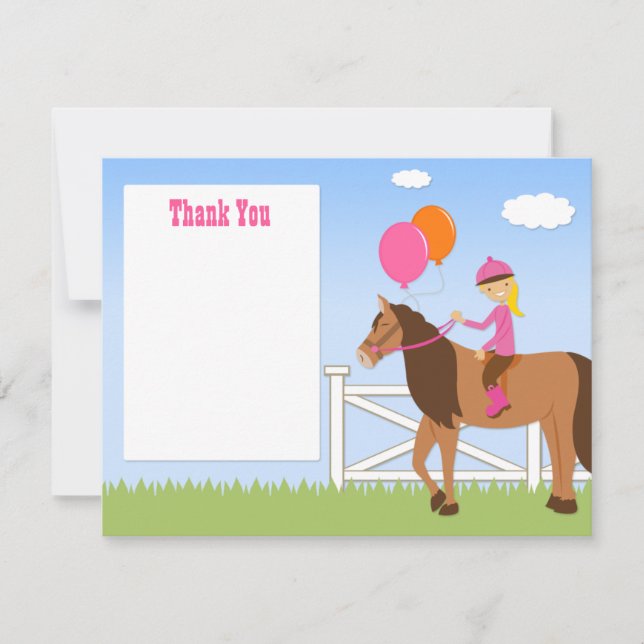 Horse Birthday Party Thank You Card (Front)