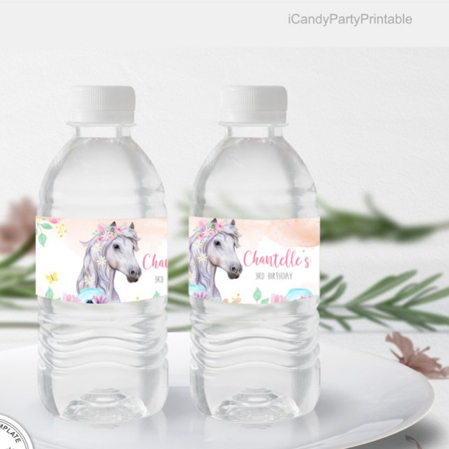 Horse Birthday Party Water Bottle Label (Creator Uploaded)