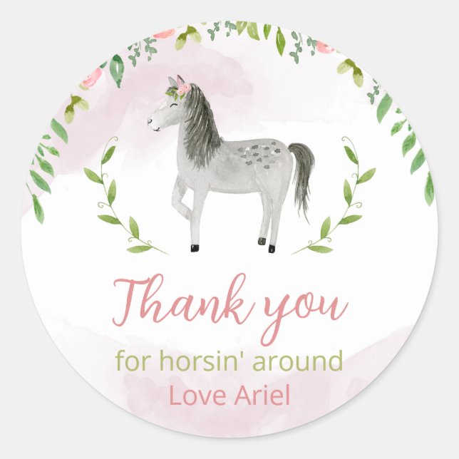 Horse Birthday sticker, Cowgirl Birthday Party Classic Round Sticker (Front)