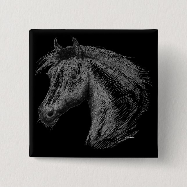 Horse:  Black 15 Cm Square Badge (Front)