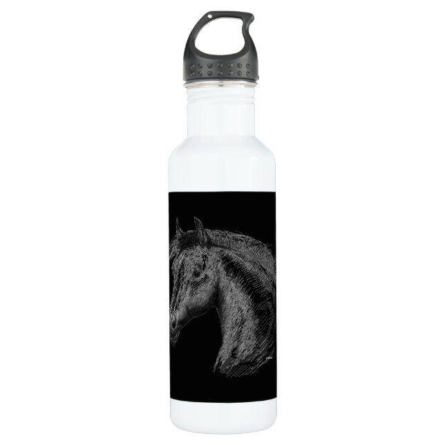Horse:  Black 710 Ml Water Bottle (Front)
