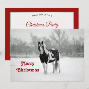 Horse Black and White Snow Photo Christmas Invitation