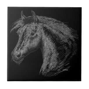 Horse: Black Ceramic Tile