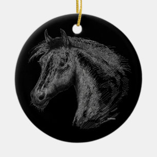 Horse:  Black Ceramic Tree Decoration