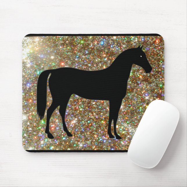 Horse Black & Gold Sparkle Mouse Pad (With Mouse)