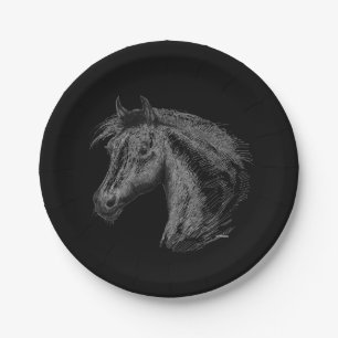 Horse:  Black Paper Plate