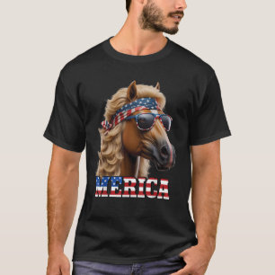Horse Blonde Mullet Wig 4th Of July America USA Fu T-Shirt