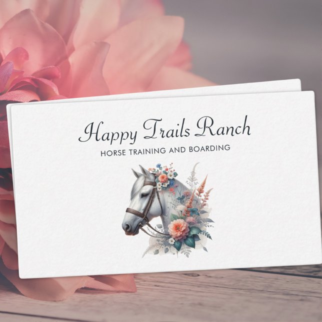 Horse Boarding Training Equestrian Service Floral Business Card (Creator Uploaded)