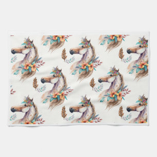 Horse boho floral flower seamless pattern tea towel